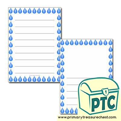 Water Droplet A4 Wide Lined Writing Frame/Themed Border