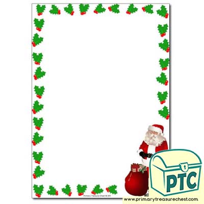 Santa with Holly Page Border / Writing Frame (no lines)