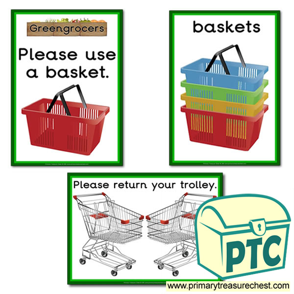 Greengrocers Role Play Basket / Trolley Signs