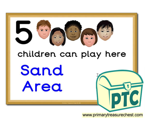 Sand Area Sign - Add Your Own Image - 5 children can play here - Classroom Organisation Poster