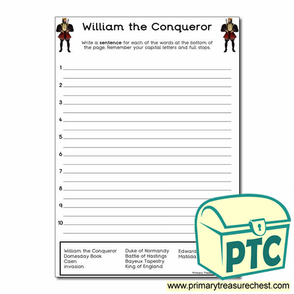 William the Conqueror Themed Sentence Worksheet
