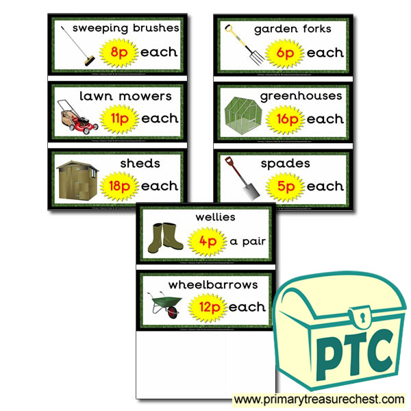 Role Play Garden Centre Equipment Prices (1-20p)