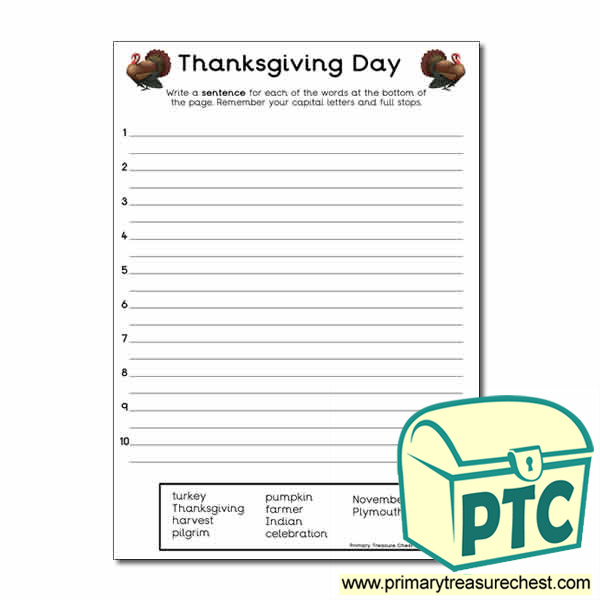 Thanksgiving Sentence Worksheet