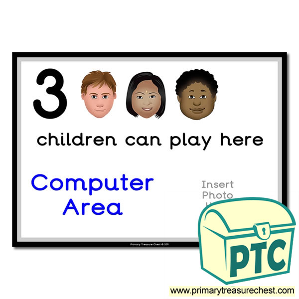 Computer Area Sign - Add Your Own Image - 3 children can play here - Classroom Organisation Poster