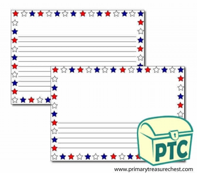 Red, White and Blue Stars Landscape Page Border/Writing Frame (narrow lines)