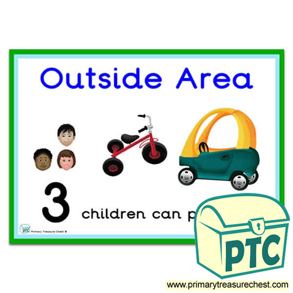 Outside Area Sign - Number Pattern Images Provided  '3 children can play here' - Classroom Organisation Poster