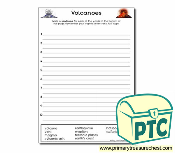 Volcano Themed Sentence Worksheet