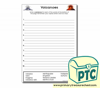 Volcano Themed Sentence Worksheet