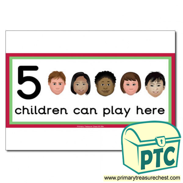 Role Play Area Sign - Images of Faces - 5 children can play here - Classroom Organisation Poster