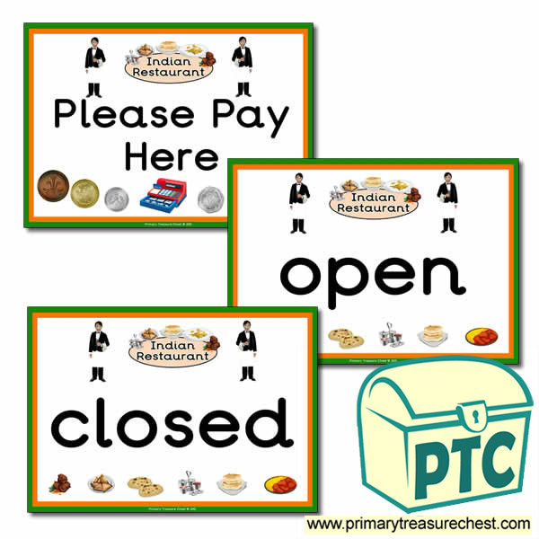 Indian Restaurant Role Play Open/Closed Signs