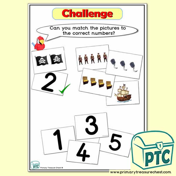 Challenge - Matching Numbers with Pictures Pirate Themed Tuff Tray Resource