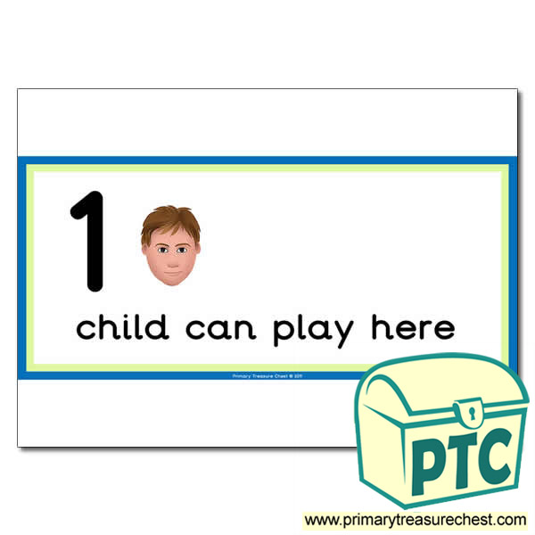 Writing Area Sign - Images of Faces - 1 child can play here - Classroom Organisation Poster