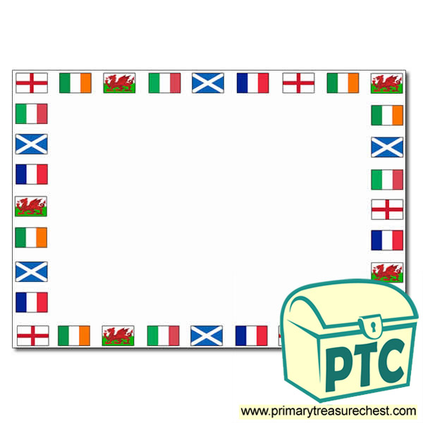 Six Nations Flags Landscape Page Border with No Lines