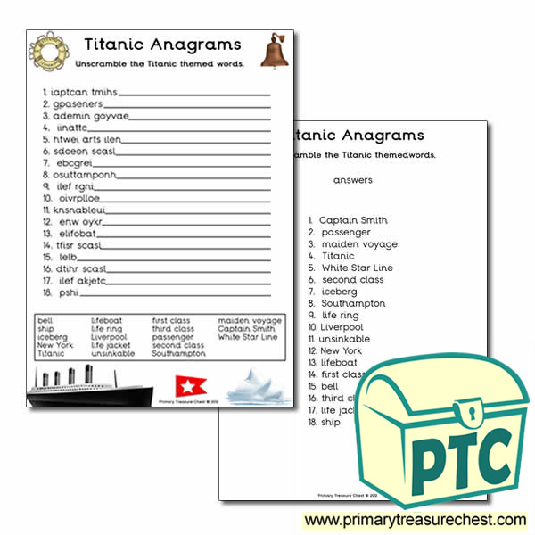 Titanic Themed Anagram Worksheet