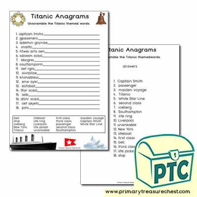 Titanic Themed Anagram Worksheet