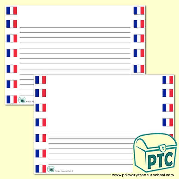 French Flag Landscape Page Border/Writing Frame (narrow  lines)