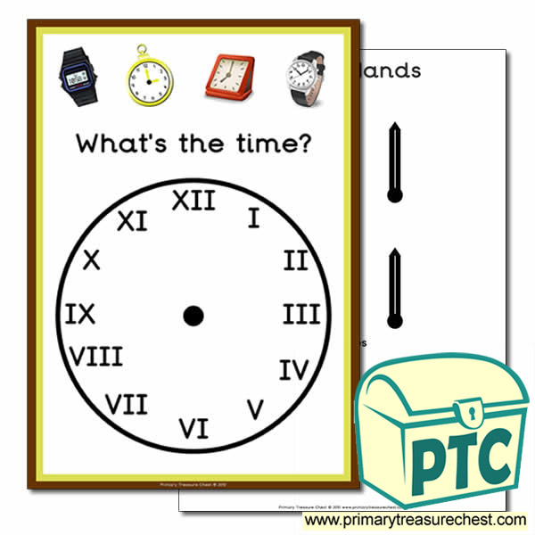 'What's the time' A4 clock poster with Roman Numerals