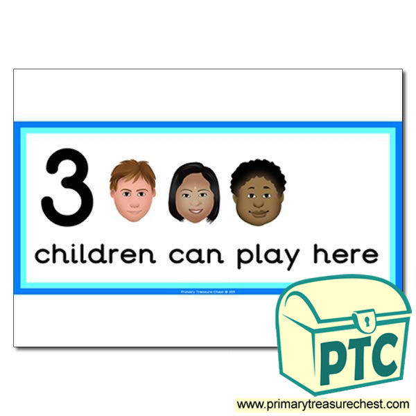 Cutting Area Sign - Images of Faces - 3 children can play here - Classroom Organisation Poster