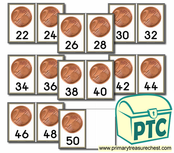 2c Coins - Counting in 2c Cards (22 to 50)