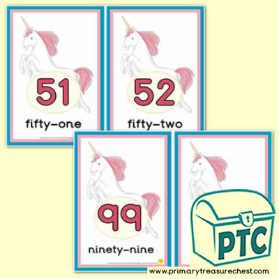 Unicorn Number Line 51-100 (with border) - Serenity the Sweet Dreams Resources
