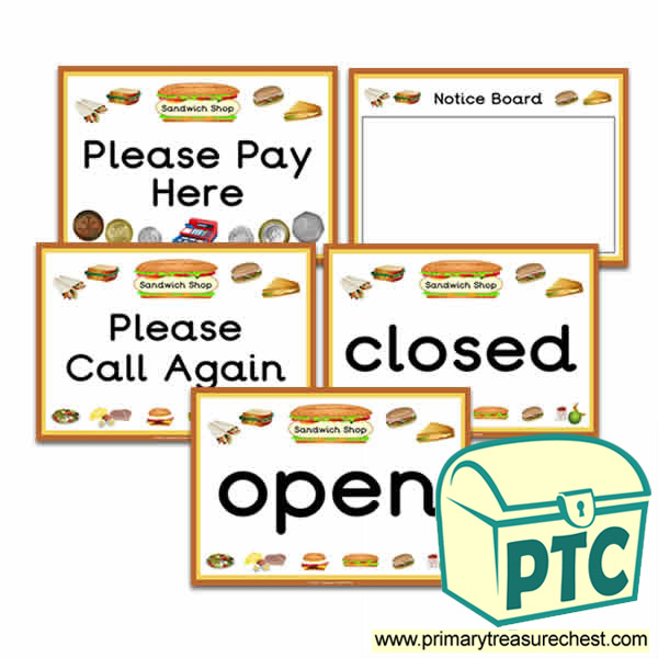 Sandwich Shop Role Play Signs