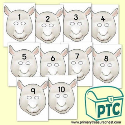 sheep Role Play Masks Numbered 1-10