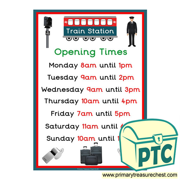 Train Station Role Play Opening Times Poster (O'clock)
