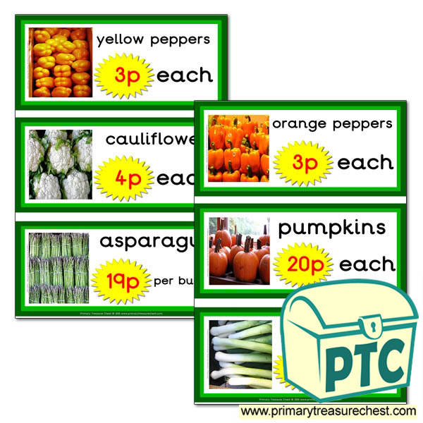 Greengrocers Role Play Vegetable Prices Flashcards (1-20p)