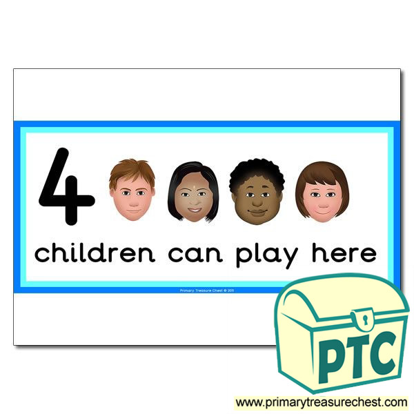 Cutting Area Sign - Images of Faces - 4 children can play here - Classroom Organisation Poster