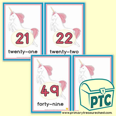Unicorn Number Line -21-50 (with border) - Serenity the Sweet Dreams Resources
