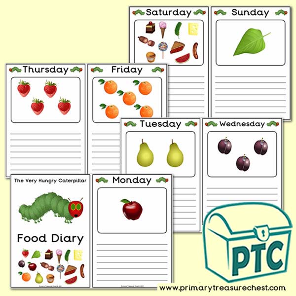 the very hungry caterpillar food diary with images and the very hungry caterpillar text
