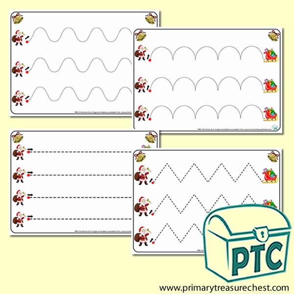 Christmas Themed PreWriting Pattern Sheets Primary Treasure Chest