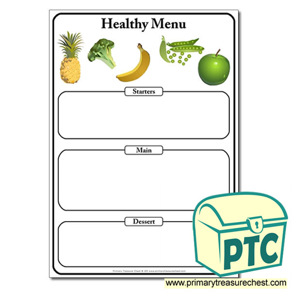 healthy food menu worksheet primary treasure chest