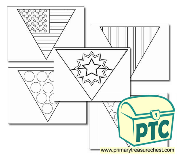 Juneteenth Flag Bunting Coloring sheet - Primary Treasure Chest
