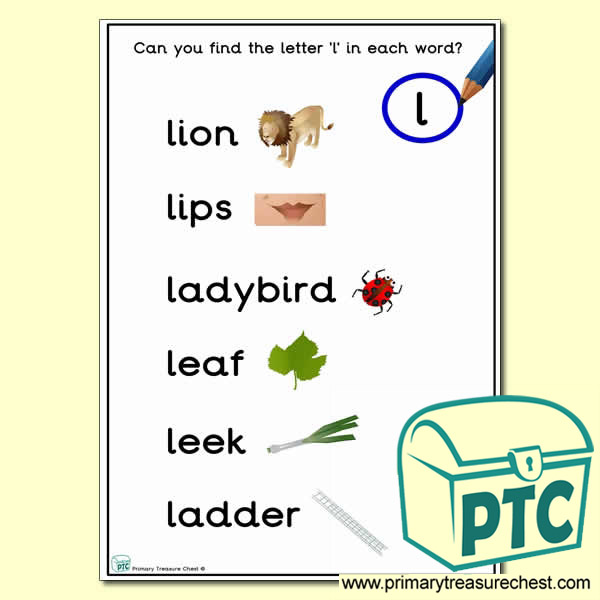 find the letter l activity sheet primary treasure chest letter l activity