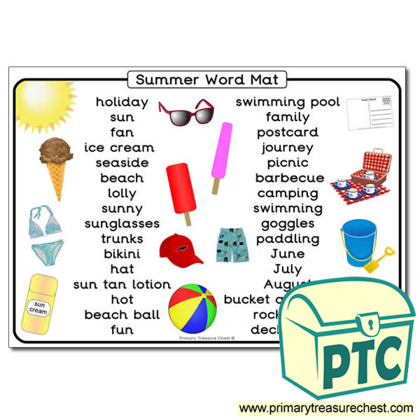 Summer Themed Word Mat - Primary Treasure Chest