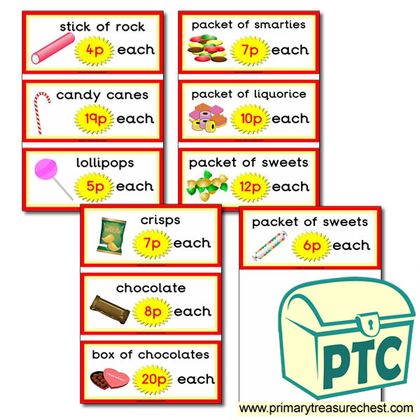 Sweet Shop Prices Flashcards 1 20p Primary Treasure Chest