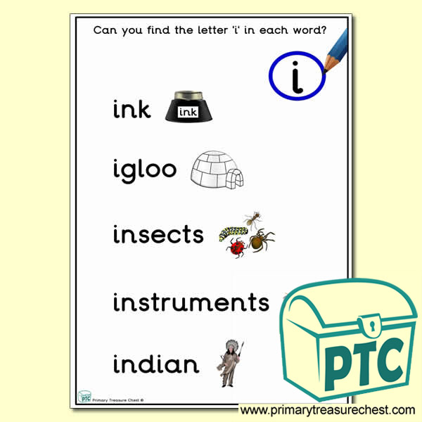 find the letter i activity sheet primary treasure chest letter i activity